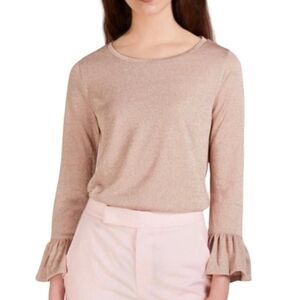 J. Crew Pink Bell Sleeve Ruffled Top